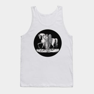 Classic angel next to the majestic horse. Vintage drawing in black and white Tank Top